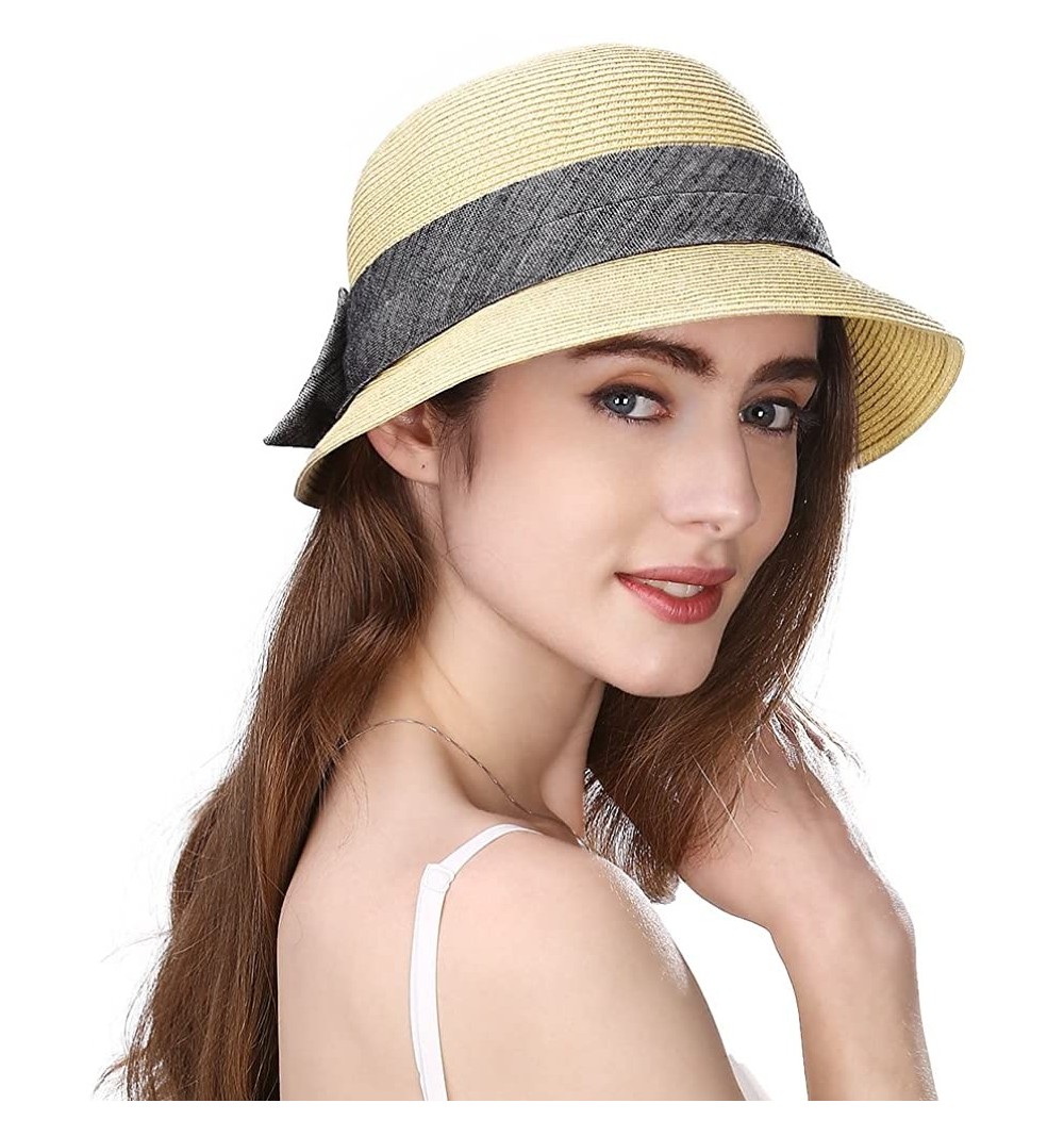 Sun Hats Womens UPF 50 Summer Straw Beach Sun Hat Wide Brim Fashion Fedora Packable & Adjustable - Beige89316 - CA18UKHYHQ8 $...