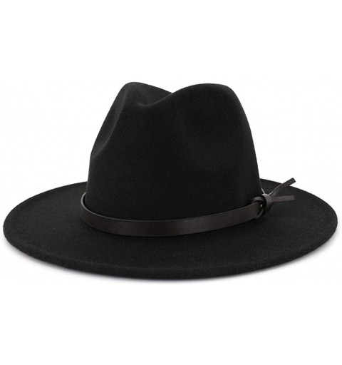Fedoras Women Wide Brim Wool Fedora Panama Hat with Belt Buckle - Knot Belt-black - CB18Y2ORUQC $12.09