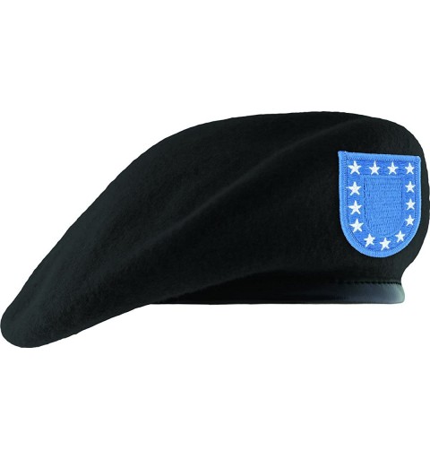 Berets Fitted Black Unlined Beret Leather Sweatband with Army Flash - CG11WV02P75 $22.32