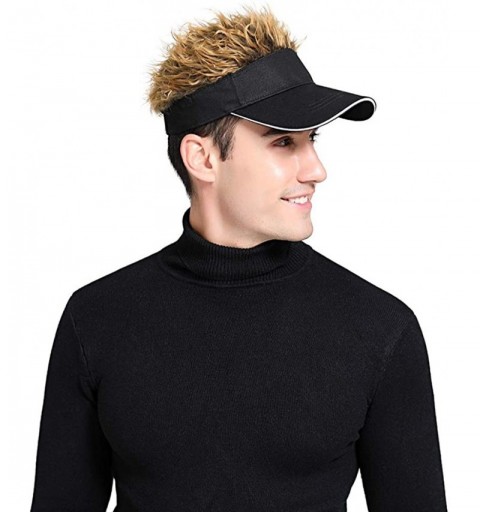 Visors Flair Hair Visor Sun Cap Wig Peaked Adjustable Baseball Hat with Spiked Hairs - Black Brown-upgraded - CE18I3S9LHG $19.53