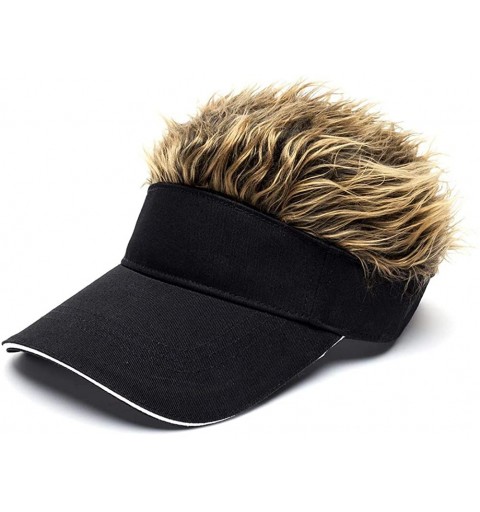 Visors Flair Hair Visor Sun Cap Wig Peaked Adjustable Baseball Hat with Spiked Hairs - Black Brown-upgraded - CE18I3S9LHG $19.53