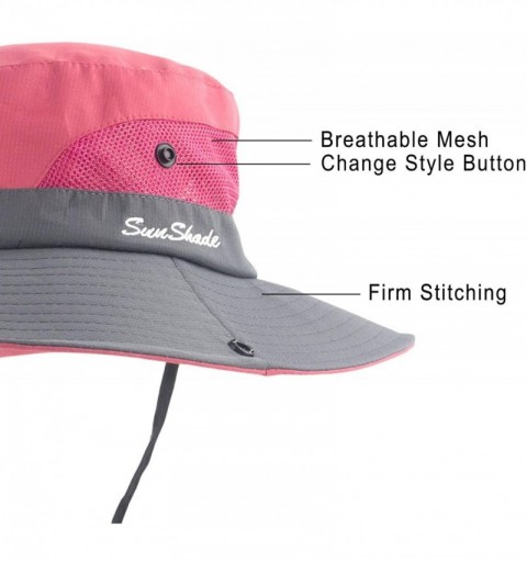 Sun Hats Women's Summer Mesh Wide Brim Sun UV Protection Hat with Ponytail Hole - Watermelon Red - CF18NCKWDD6 $12.28