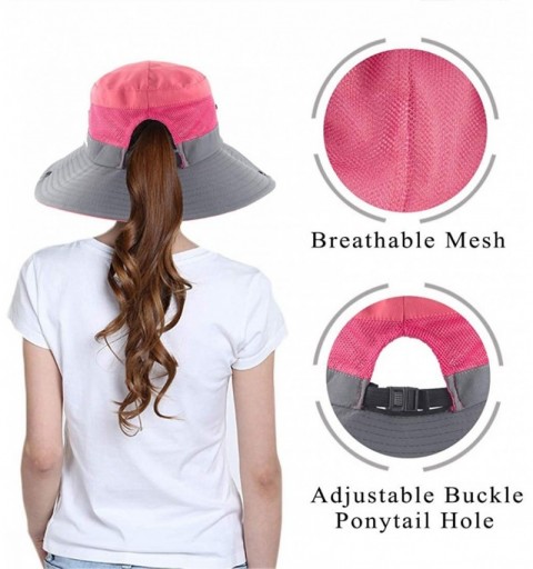 Sun Hats Women's Summer Mesh Wide Brim Sun UV Protection Hat with Ponytail Hole - Watermelon Red - CF18NCKWDD6 $12.28