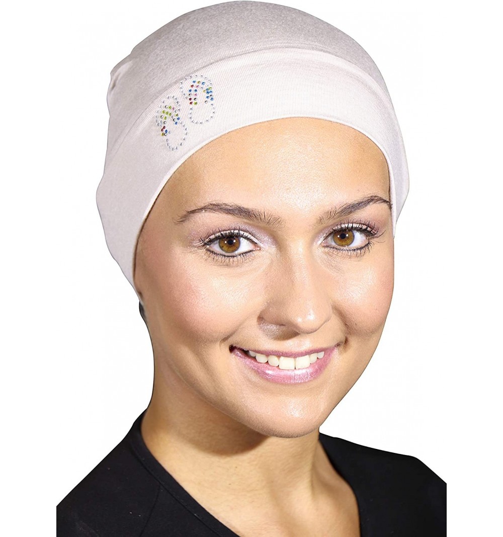 Skullies & Beanies Womens Soft Sleep Cap Comfy Cancer Hat with Studded Flip-Flops Applique - Beige - CP18E0ULNC7 $22.02