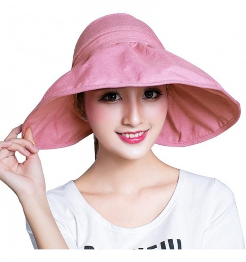 Sun Hats Womens Pure Color Top Open Wide Brim Anti UV Sun Hat Foldable Summer Travel Beach Visor Cap - Purplepink - CD18E0GKI...
