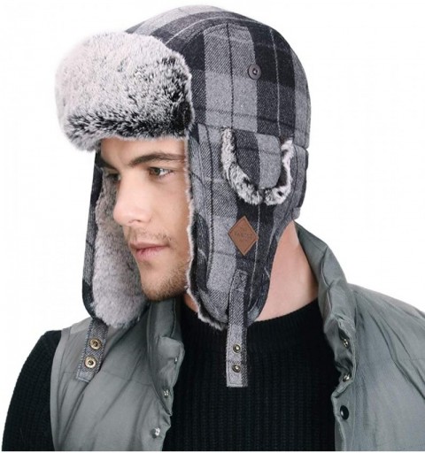 Skullies & Beanies Cotton Trapper Hat Faux Fur Earflaps Hunting Hat Warm Pillow Lining Unisex - 89079_black-gray - CM18ZUNOH3...