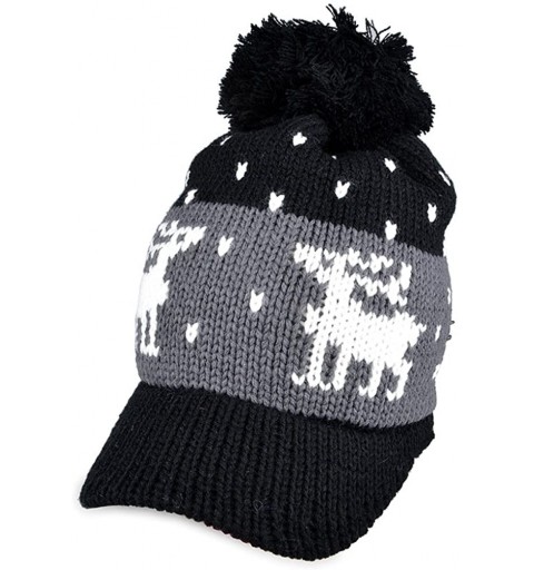 Skullies & Beanies Women Girl Reindeer Pattern Knit Hat Brim Cap Winter Warm FFH074BEI Beige - Black - CU12NV8NZJD $15.35