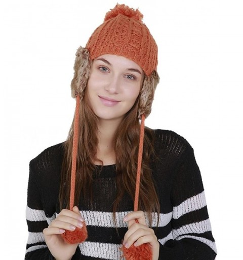 Skullies & Beanies Women's Winter Warm Crochet Cap Wool Knit Ski Beanie Hat with Ear Flaps - Orange - CW188HC354M $7.34