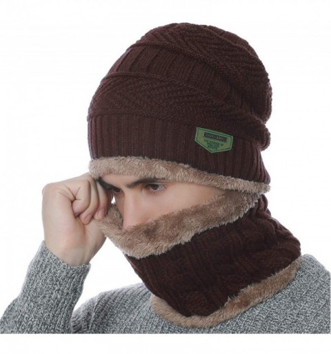 Skullies & Beanies Winter Hat Warm Thick Beanie Hat Scarf Set Knitted Hat for Men Women - Brown Set - C918HUYK22S $11.57
