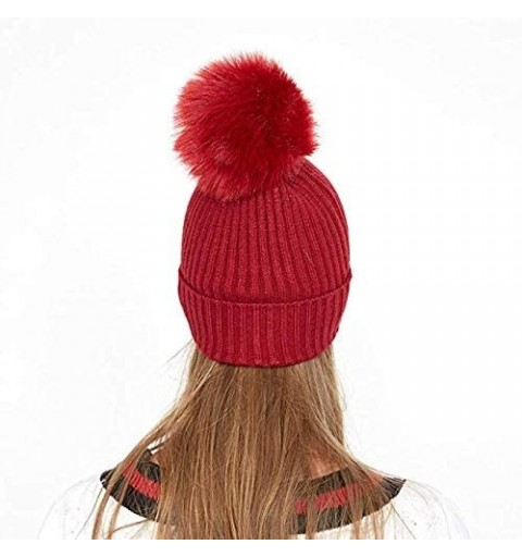 Skullies & Beanies Women Cable Knit Beanie Hat Winter Warm Pom Pom Cap Hats - Red-1 - CF18602H3IX $8.32