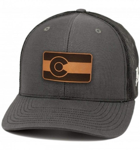 Baseball Caps 'The Colorado' Leather Patch Hat Curved Trucker - Charcoal/Black - CJ18IGQ04Y0 $22.37