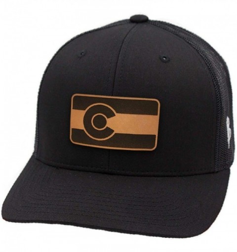 Baseball Caps 'The Colorado' Leather Patch Hat Curved Trucker - Charcoal/Black - CJ18IGQ04Y0 $22.37