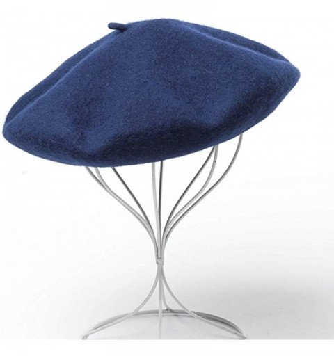 Berets Men's Unisex Adults Solid Color Wool Artist French Beret Hat - Navy Blue - CZ18X0CNC62 $7.57