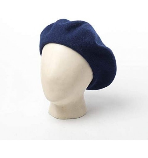 Berets Men's Unisex Adults Solid Color Wool Artist French Beret Hat - Navy Blue - CZ18X0CNC62 $7.57