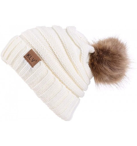Skullies & Beanies Womens Winter Knitted Beanie Hat with Faux Fur Warm Knit Skull Cap Beanie - 01-white - C418AU852GS $18.14