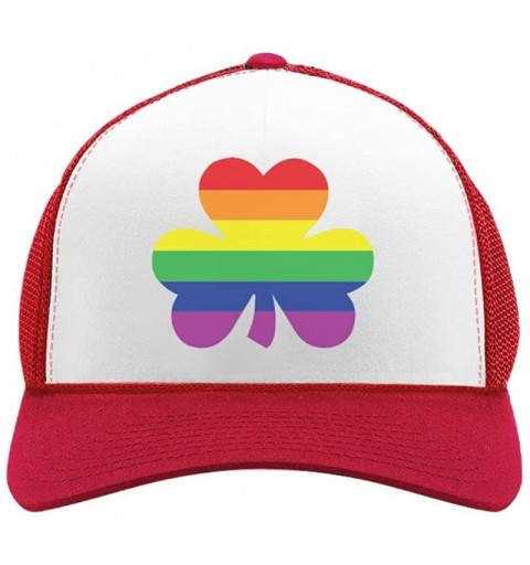 Baseball Caps St.Patrick's Lucky Charm Rainbow Clover Gay Love Trucker Hat Mesh Cap - Red/White - CZ189QLA4IE $11.51