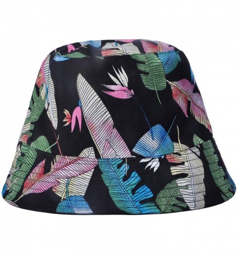 Bucket Hats Fashion Print Bucket Hat Summer Fisherman Cap for Women Men - Banana Leaves Black - CP18AOKH3Y4 $13.57