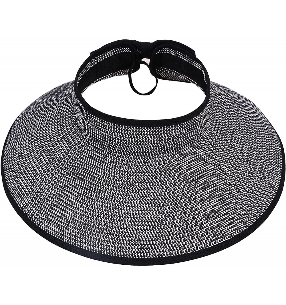 Sun Hats Lullaby Women's UPF 50+ Packable Wide Brim Roll-Up Sun Visor Beach Straw Hat - Black/White - CS183AAN7AH $14.16