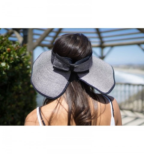 Sun Hats Lullaby Women's UPF 50+ Packable Wide Brim Roll-Up Sun Visor Beach Straw Hat - Black/White - CS183AAN7AH $14.16
