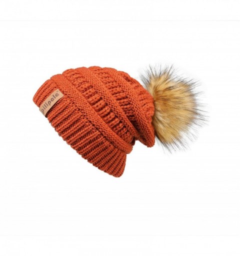 Skullies & Beanies Womens Winter Knit Beanie Hat Slouchy Warm Pom Pom Hat Faux Fur Caps for Women Ladies Girls - C918YLYTDYY ...