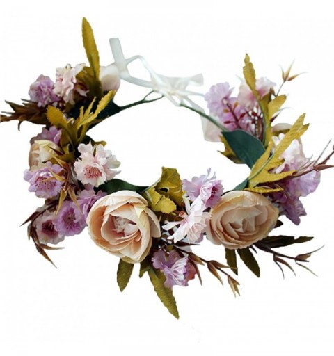 Headbands Adjustable Flower Headband Hair Wreath Floral Garland Crown Halo Headpiece with Ribbon Boho Wedding Festival - E - ...