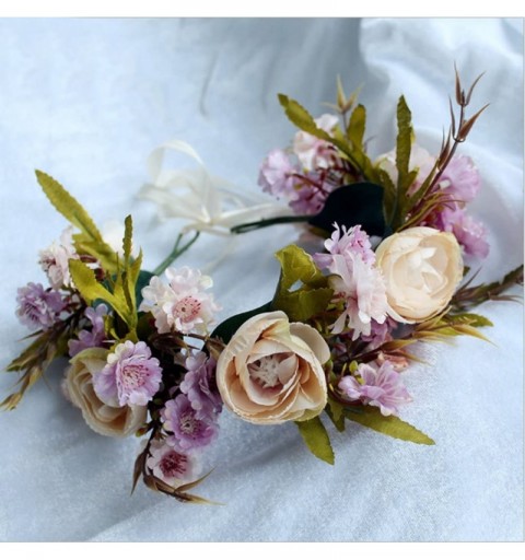 Headbands Adjustable Flower Headband Hair Wreath Floral Garland Crown Halo Headpiece with Ribbon Boho Wedding Festival - E - ...