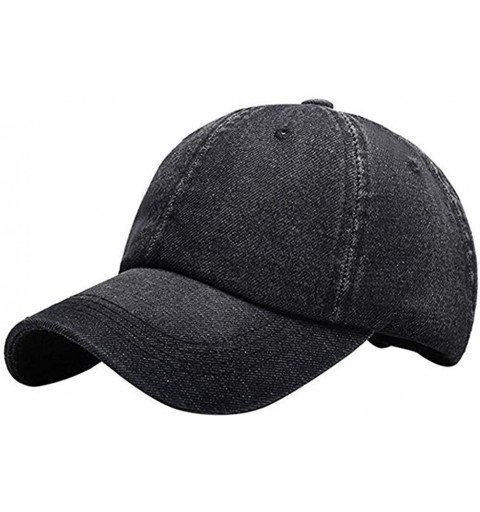 Baseball Caps Classic Blue Washed Dyed Denim Baseball Cap - Dad Hat - Polo Style Plain Adjustable Solid Visor Caps Hats - C01...