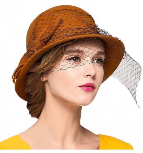 Fedoras Women's Vintage Fedoras Wool Felt Veil Hat - Orange - CC128NIYKXP $37.82