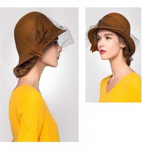Fedoras Women's Vintage Fedoras Wool Felt Veil Hat - Orange - CC128NIYKXP $37.82