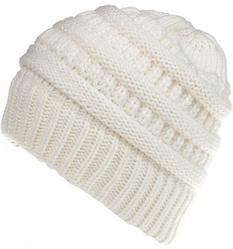 Skullies & Beanies Women's Trendy Warm Winter Beanie Hat Stretch Slouchy Skully Knit Cap Pom Bobble Hat - White - CL18KGDRZ56...