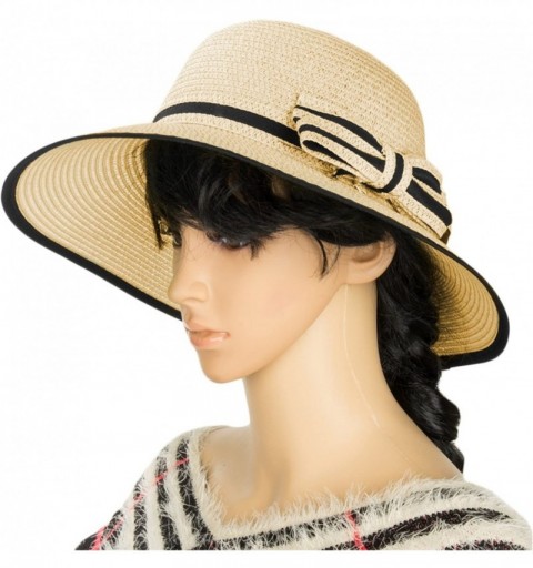Sun Hats Ladies Women Straw Panama Summer Beach Sun Hat Trilby Fedora w- Bow Band - Khaki - CI17YQK9XG8 $12.39