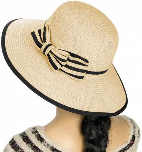 Sun Hats Ladies Women Straw Panama Summer Beach Sun Hat Trilby Fedora w- Bow Band - Khaki - CI17YQK9XG8 $12.39