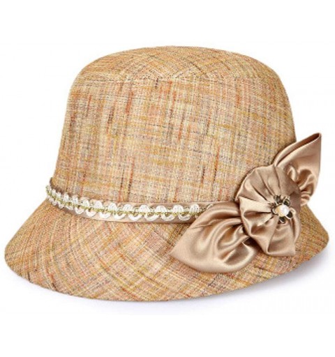Sun Hats Women Linen/Cotton Summer Sunhat Fedora Beach Sun Hat Summer - Dark Khaki - C018SKYRUX8 $29.25