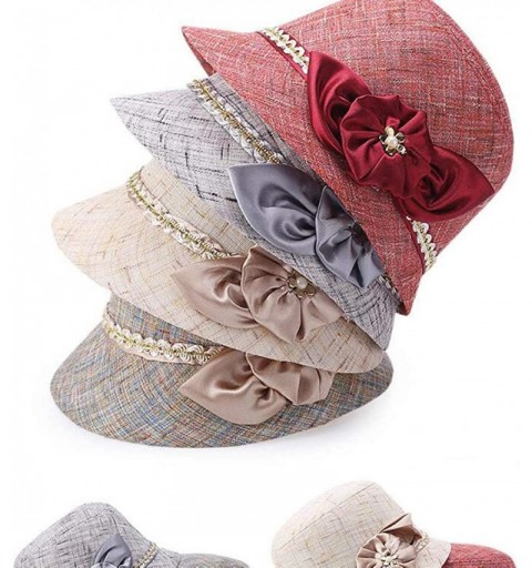 Sun Hats Women Linen/Cotton Summer Sunhat Fedora Beach Sun Hat Summer - Dark Khaki - C018SKYRUX8 $29.25