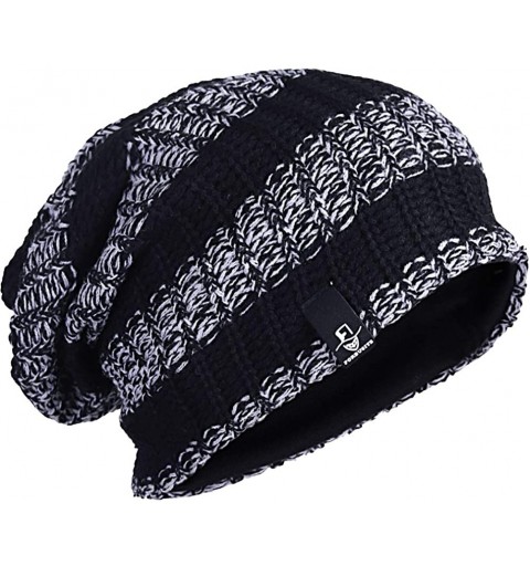 Skullies & Beanies Mens Slouchy Long Oversized Beanie Knit Cap for Summer Winter B08 - Black With Grey - CS12M7EXVZT $18.17