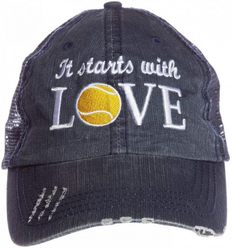 Skullies & Beanies It Starts with Love - Trucker Distressed Hat Cap - Tennis Gift Navy - CA18E2KMQ4R $26.41