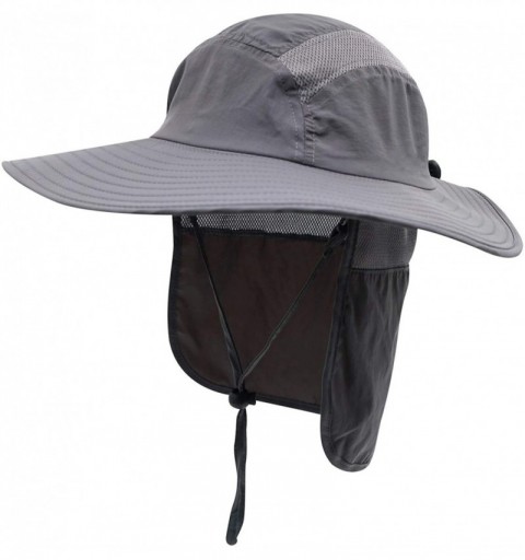 Sun Hats Mens UPF 50+ Sun Protection Cap Wide Brim Fishing Hat with Neck Flap - Dark Gray - CG12DBHHM4H $31.73