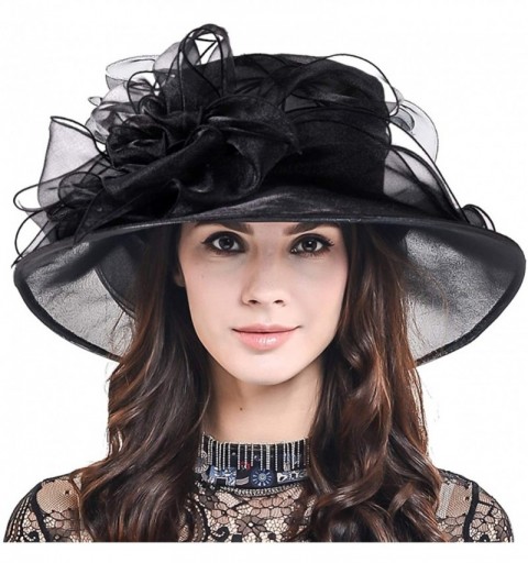Sun Hats Women's Kentucky Derby Dress Tea Party Church Wedding Hat S609-A - Black - CD17XW879T7 $19.56