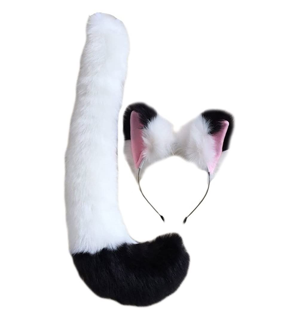 Headbands Party Cosplay Costume Fox Ears Faux Fur Hair Hoop Headband + Tail Set - A5 White Black - C0186ASWNZ3 $16.63