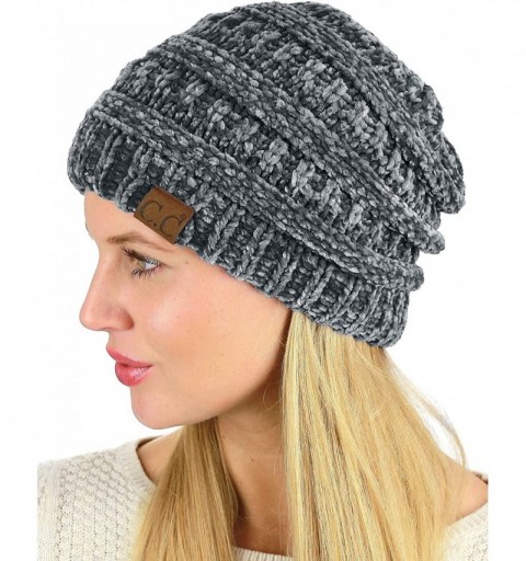 Skullies & Beanies Women's Chenille Soft Warm Thick Knit Beanie Cap Hat - Light Mel Grey - CW18IQEZKWG $17.97