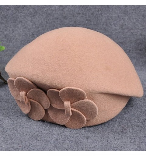 Fedoras Womens Elegant Double Flower 100% Wool Pillbox Hat Fascinator Hat Beanie Hat - Light Tan - CP1875M26IX $22.44