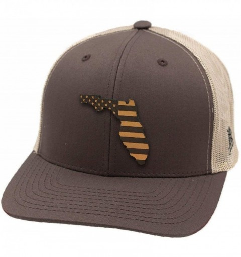 Baseball Caps 'Florida Patriot' Leather Patch Hat Curved Trucker - Brown/Tan - CF18IGR8N22 $31.61