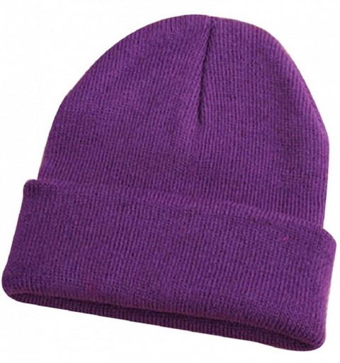 Skullies & Beanies Men Women Beanie Knit Cap Hip-Hop Winter Warm Elastic Cuff Hat - Dark Purple - CV12O8CJZZL $7.53