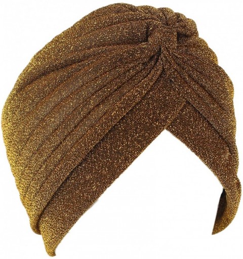 Sun Hats Shiny Turban Hat Headwraps Twist Pleated Hair Wrap Stretch Turban - Gold Paillette - CE18ARMXLYC $11.81