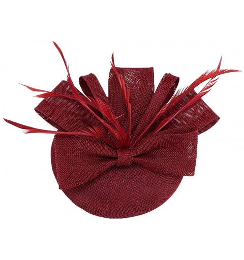 Berets Womens Fascinator Hat Sinamay Pillbox Flower Feather Tea Party Derby Wedding Headwear - A Wine Red - C118ANZQ3EI $7.71