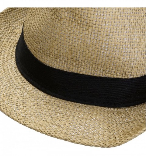 Sun Hats Unisex Summer Panama Straw Fedora Hat Short Brim Beach Sun Cap Classic - 01 Khaki - C8184DDRDA4 $21.04