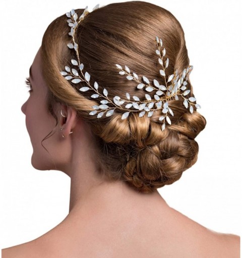 Headbands Bridal Crsytal Hair Accessories Blue Opal Crystal Handmade Bridal Headpiece - Golden Set (Headband and Comb) - CW18...