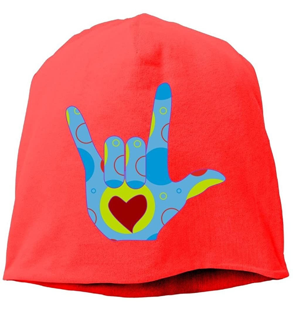 Skullies & Beanies Women Knit Beanie Hats American Sign Language I Love You Cool Watch Cap - Red - CC18GUD60O8 $17.15