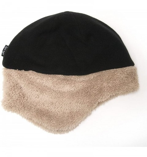 Skullies & Beanies Reversible Fleece Hat with Faux Fur Trim- Womens Winter Hat with Ear Flaps - Black/Leopard - CU1203OO59V $...