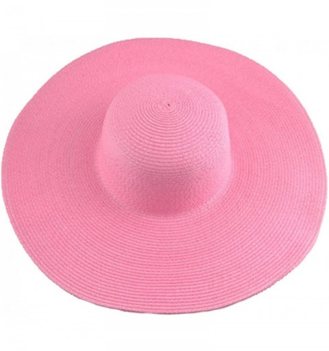 Sun Hats Womens Beach Hat Striped Straw Sun Hat Floppy Big Brim Hat - Pink - CG184QY6IKU $22.27
